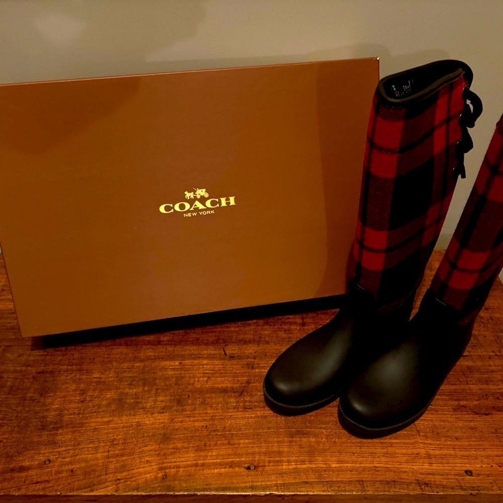 Coach Buffalo Plaid Boots Size 8 - Picture 5 of 5